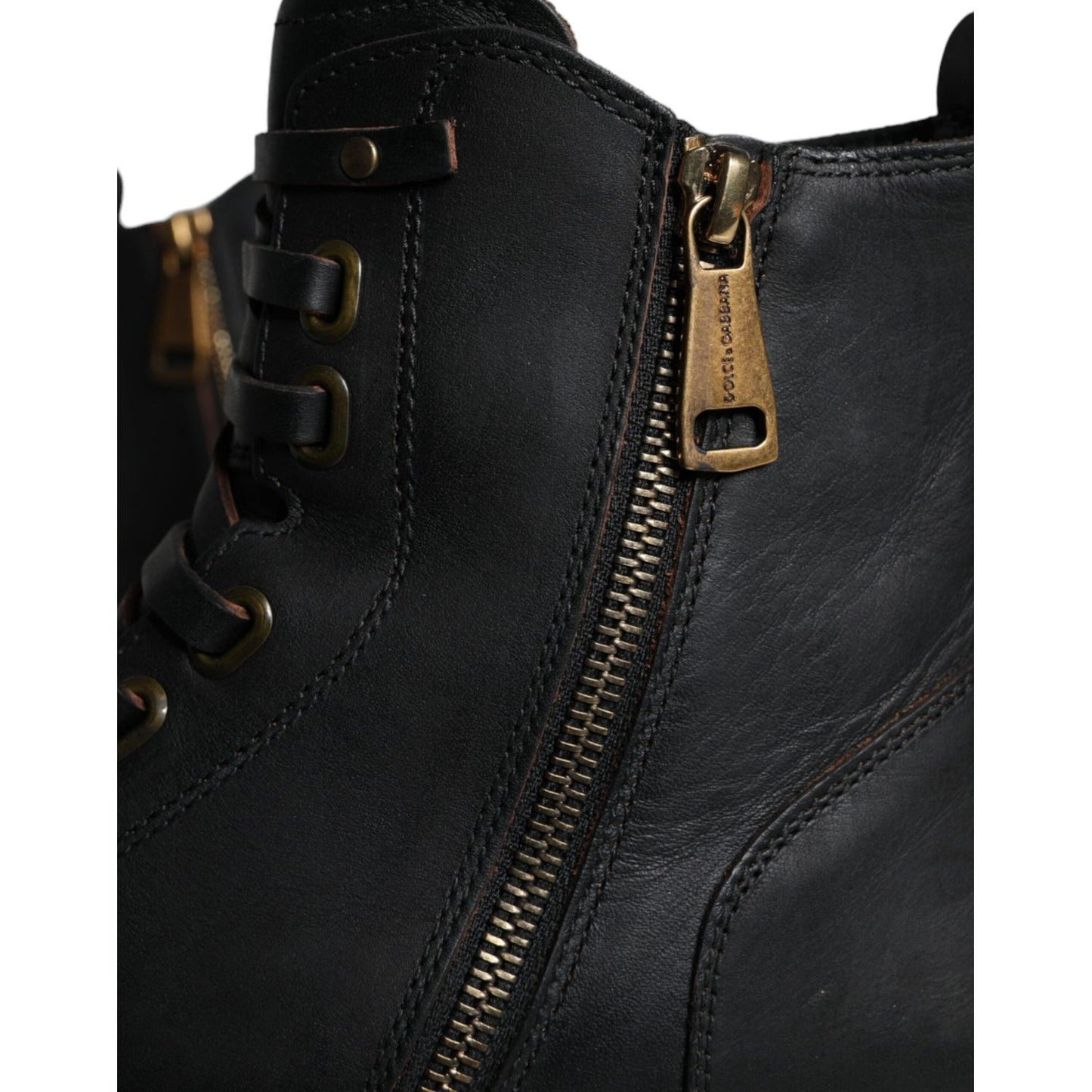 Dolce & Gabbana Black Lace Up Mid Calf Boots Men Shoes MV5870-40