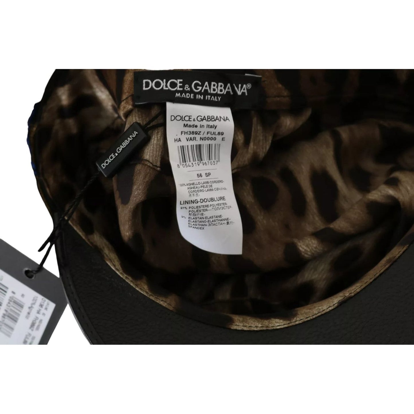Dolce & Gabbana Black Leather Crystal Beads Gold Ribbon Fiddler Cap