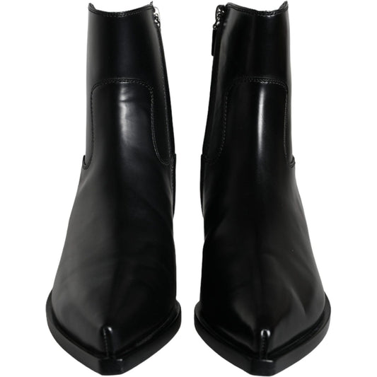 Dolce & Gabbana Black Leather Ankle Boots Booties Shoes LA11253-37