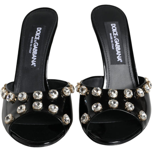 Dolce & Gabbana Black Crystal Heels Keira Sandals Shoes LA11298-39