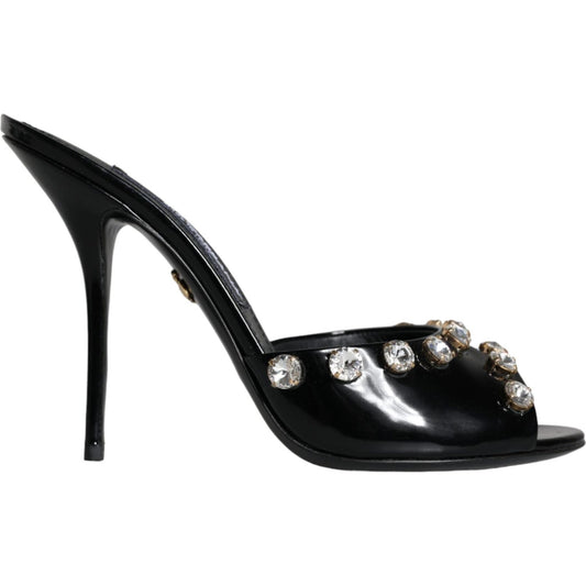 Dolce & Gabbana Black Crystal Heels Keira Sandals Shoes LA11298-39