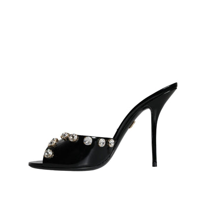 Dolce & Gabbana Black Crystal Heels Keira Sandals Shoes