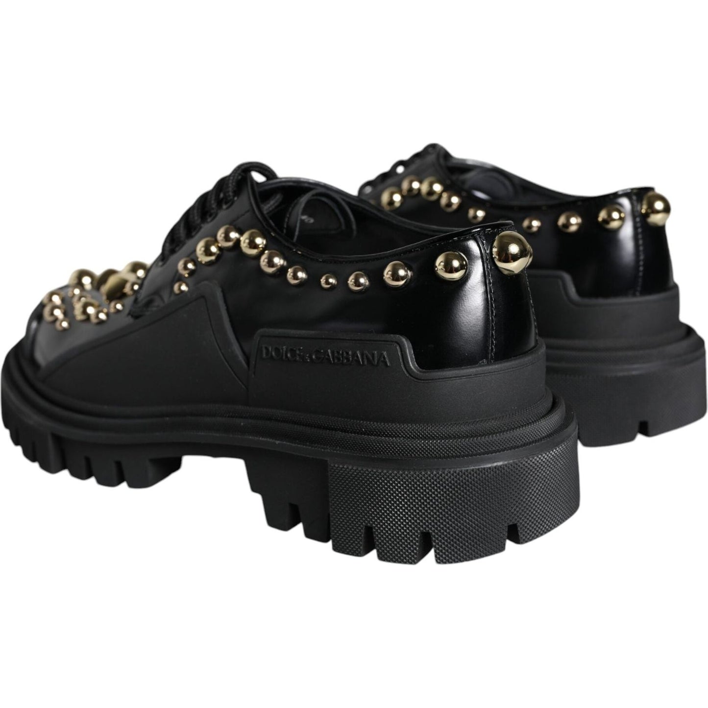 Dolce & Gabbana Black Leather Trekking Derby Embellished Shoes