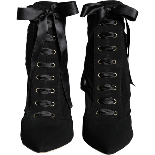 Dolce & Gabbana Black Jersey Stretch Ankle Booties Shoes LA11378-35.5