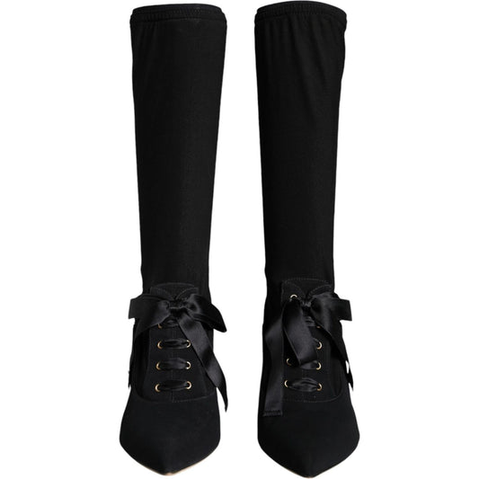 Dolce & Gabbana Black Stiletto Heels Mid Calf Boots Shoes LA12917-37
