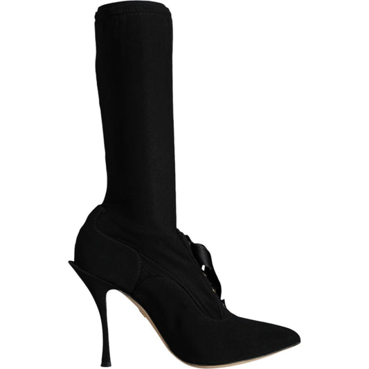 Dolce & Gabbana Black Stiletto Heels Mid Calf Boots Shoes LA12917-37