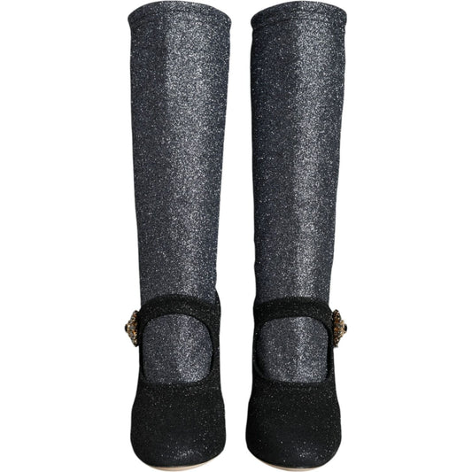 Dolce & Gabbana Black Crystal Mary Janes Booties Shoes LA11476-36