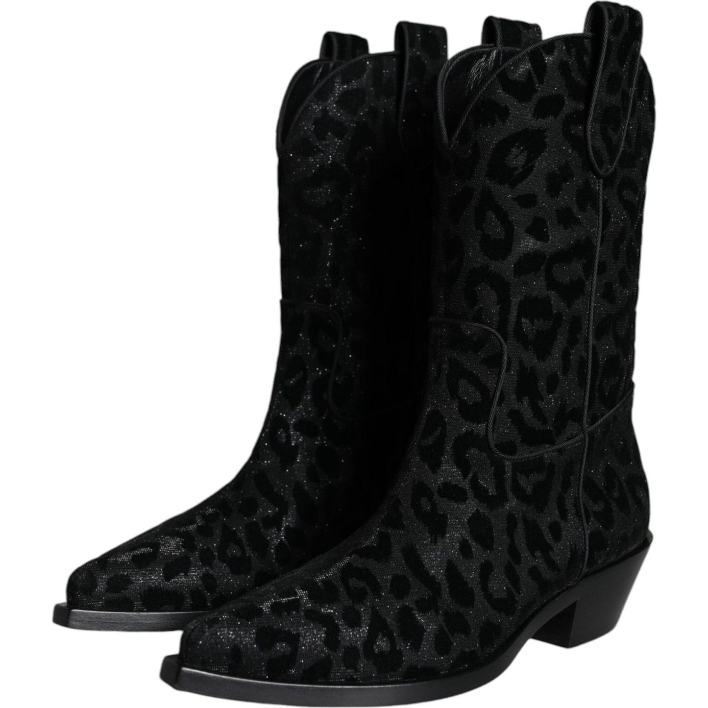 Dolce & Gabbana Black Gray Leopard Cowboy Boots Shoes
