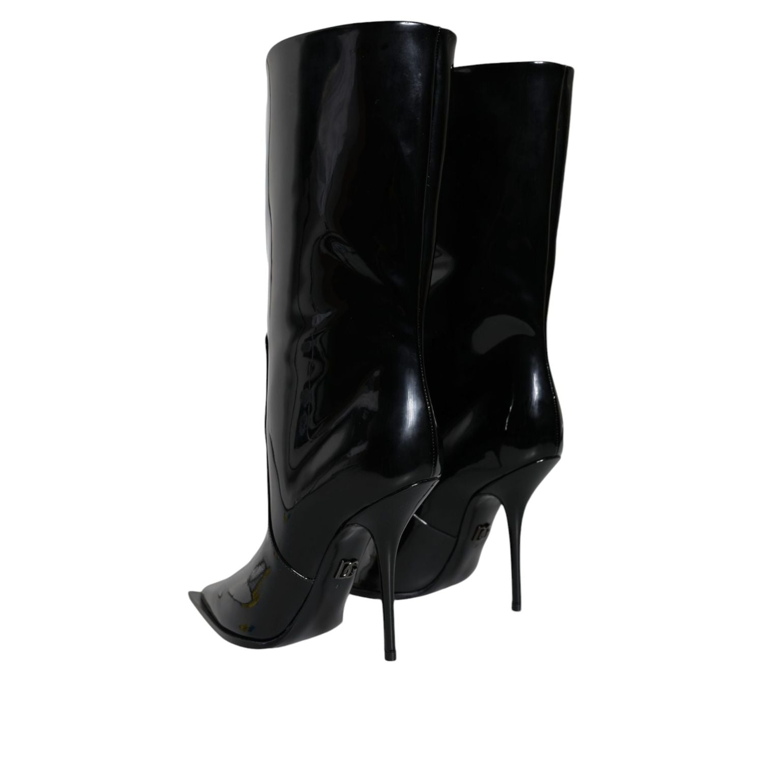 Dolce & Gabbana Black Patent Leather Mid Calf Boots Shoes