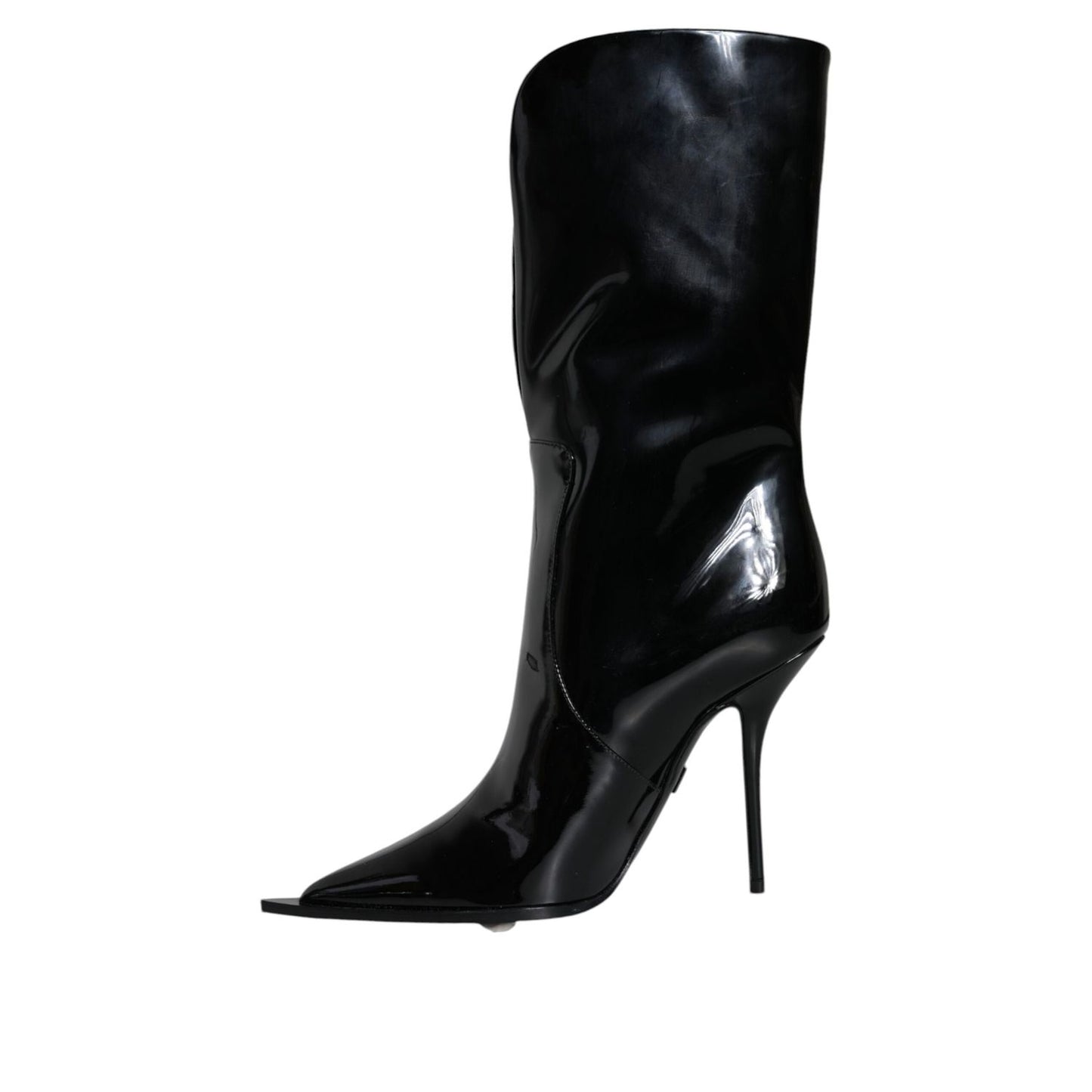 Dolce & Gabbana Black Patent Leather Mid Calf Boots Shoes