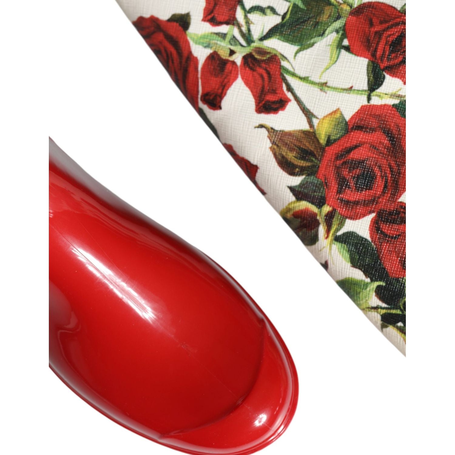 حذاء Dolce &amp; Gabbana مطاطي أحمر مزهر يصل إلى الركبة