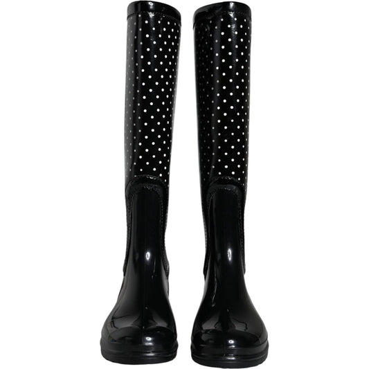 Dolce & Gabbana Black Polka Dot Rubber Knee High Boots Shoes LA11539-35