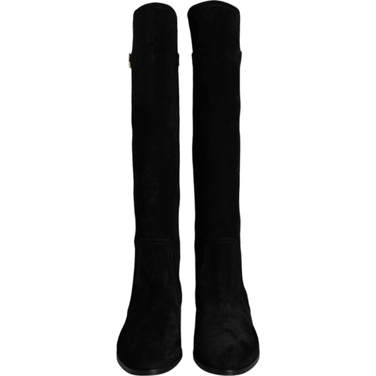 Dolce & Gabbana Black Suede Leather Knee High Boots Shoes LA11540-35
