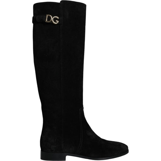 Dolce & Gabbana Black Suede Leather Knee High Boots Shoes LA11540-35