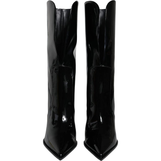 Dolce & Gabbana Black Patent Leather Mid Calf Boots Shoes LA11545-40