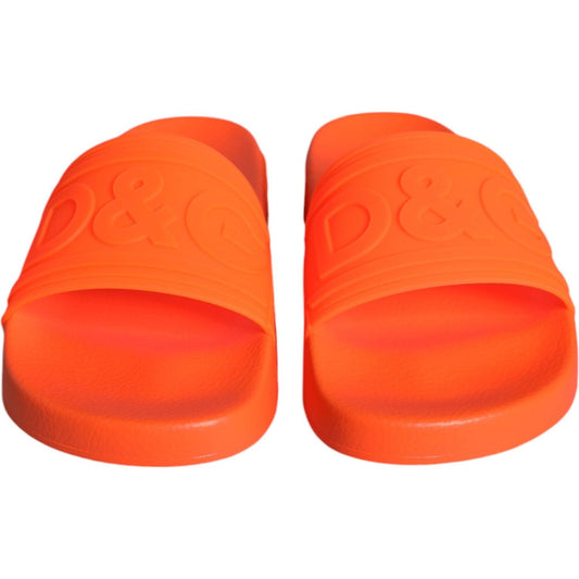 Dolce & Gabbana Orange Rubber Slides Sandals Beachwear Shoes LA11503-35