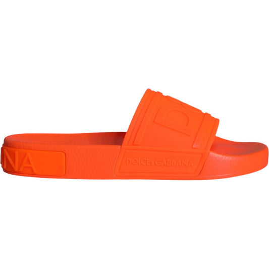 Dolce & Gabbana Orange Rubber Slides Sandals Beachwear Shoes LA11503-35