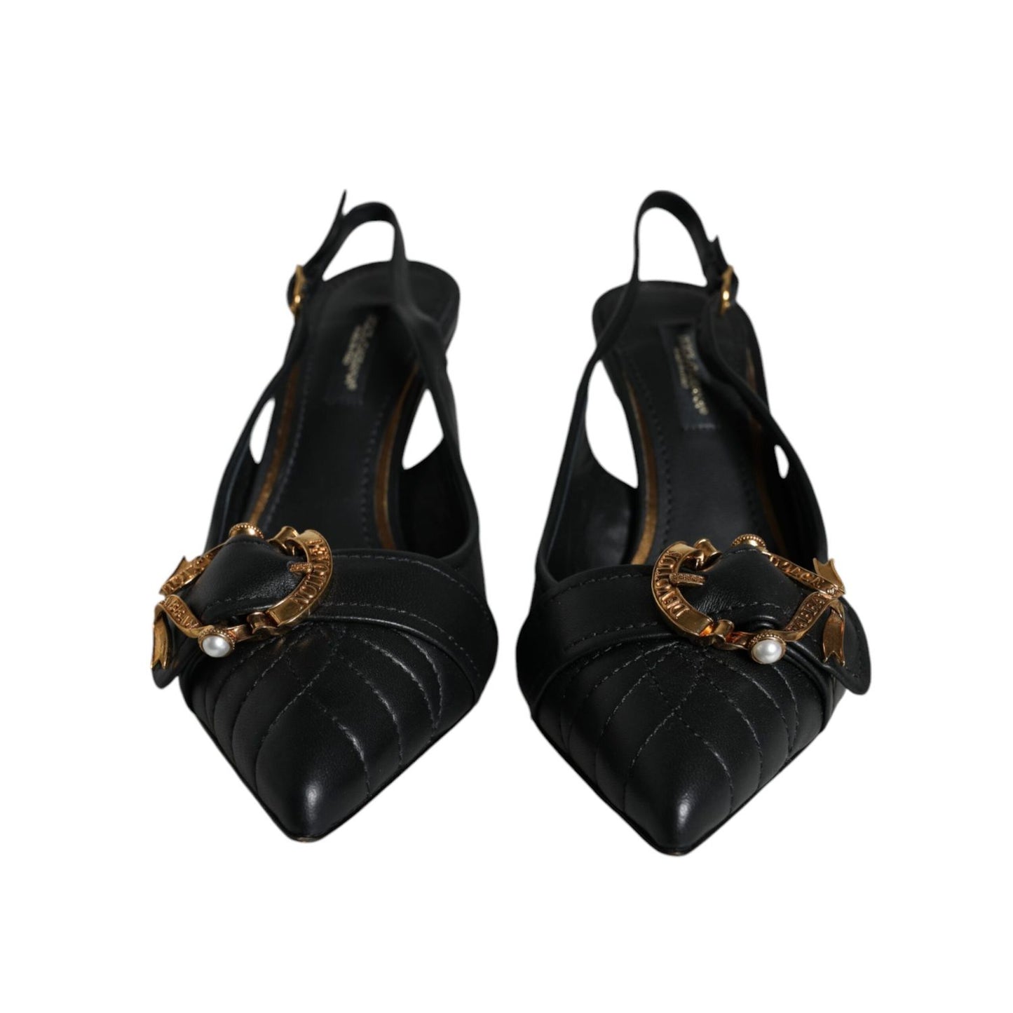 Dolce & Gabbana Black Devotion Leather Heels Slingback Shoes
