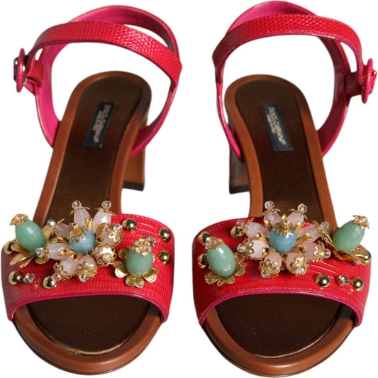 Dolce & Gabbana Dolce & Gabbana Fuchsia Leather Embellished Keira Sandals Shoes LA11426-36 1728,67345645728,Dolce & Gabbana,EU36/US6,Fuchsia,Material: 100% Calf Leather,New with tags,Sandals - Women - Shoes,Shoes,Women,Women - Shoes