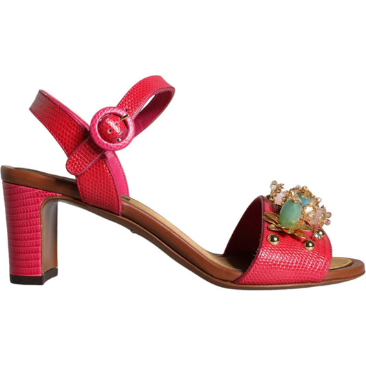 Dolce & Gabbana Dolce & Gabbana Fuchsia Leather Embellished Keira Sandals Shoes LA11426-36 1728,67345645728,Dolce & Gabbana,EU36/US6,Fuchsia,Material: 100% Calf Leather,New with tags,Sandals - Women - Shoes,Shoes,Women,Women - Shoes