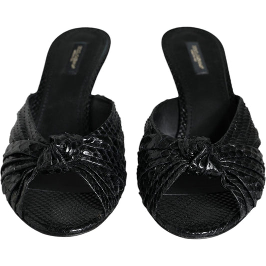 Dolce & Gabbana Black Leather Heels Slides Sandals Shoes LA11467-38.5