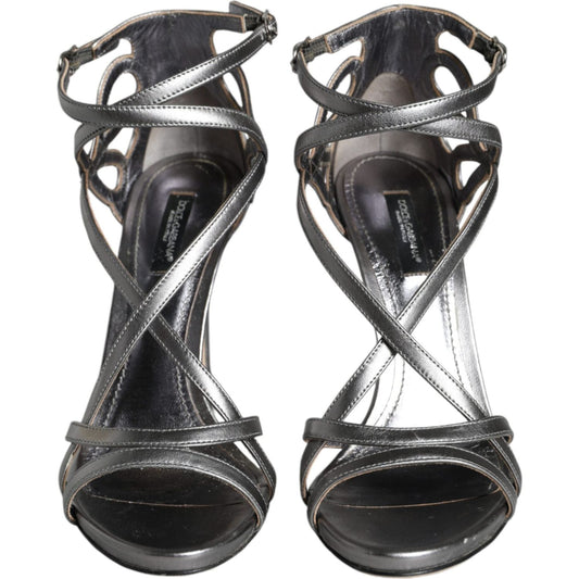 Dolce & Gabbana Silver Keira Leather Heels Sandals Shoes LA11511-37
