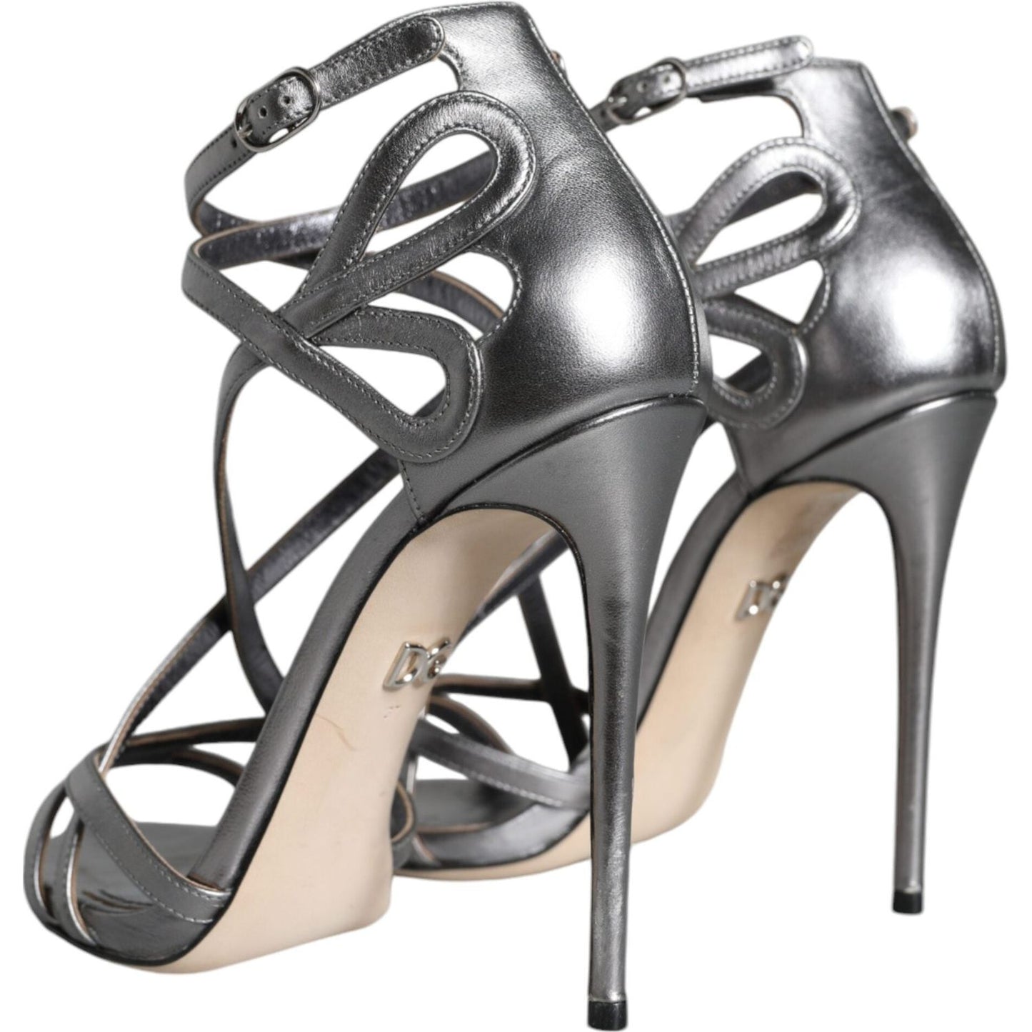 Dolce & Gabbana Silver Keira Leather Heels Sandals Shoes LA11511-37