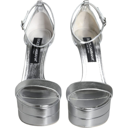 Dolce & Gabbana Silver Leather Platform Keira Sandals Shoes LA11514-39