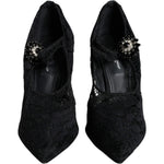 Dolce & Gabbana Black Mary Jane Pumps Lace Crystals Heels Shoes LA11418-35