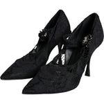 Dolce & Gabbana Black Mary Jane Pumps Lace Crystals Heels Shoes LA11418-35