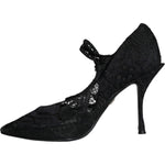 Dolce & Gabbana Black Mary Jane Pumps Lace Crystals Heels Shoes LA11418-35