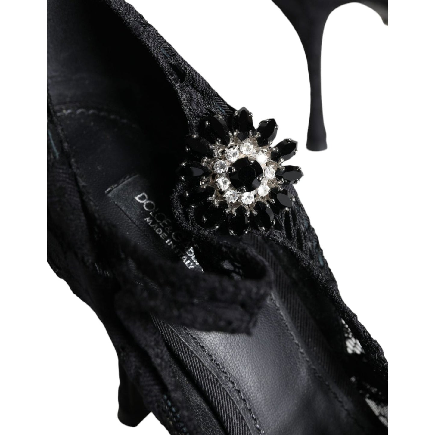 Dolce & Gabbana Black Mary Jane Pumps Lace Crystals Heels Shoes LA11418-35
