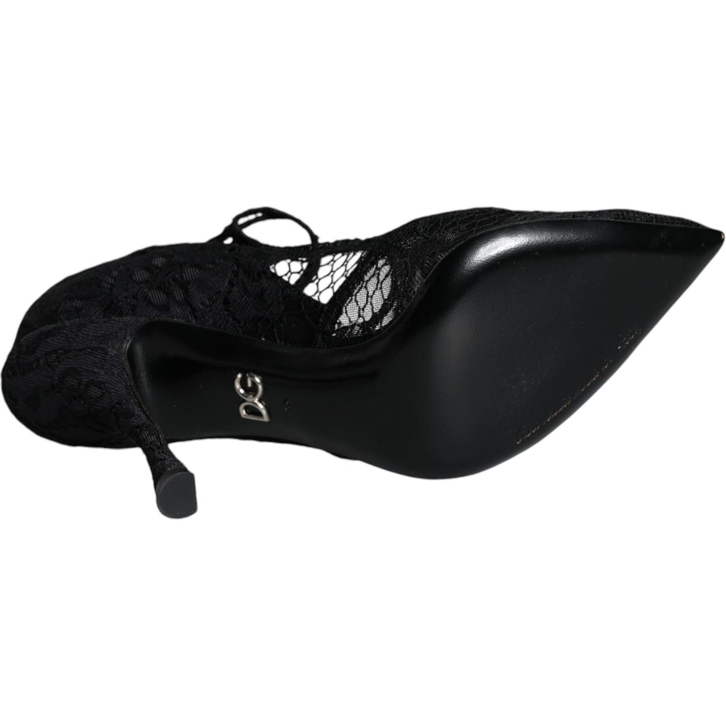 Dolce & Gabbana Black Mary Jane Pumps Lace Crystals Heels Shoes LA11418-35