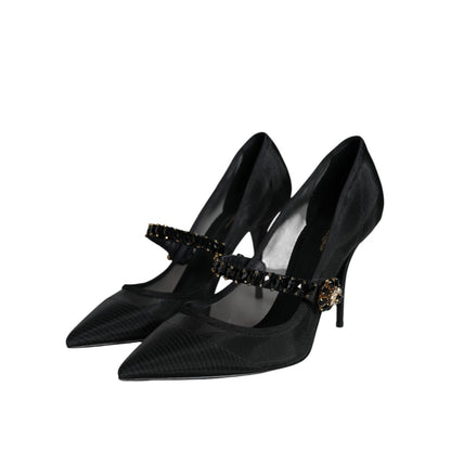 Dolce & Gabbana Black Mesh Mary Jane Crystal Heel Pumps Shoes