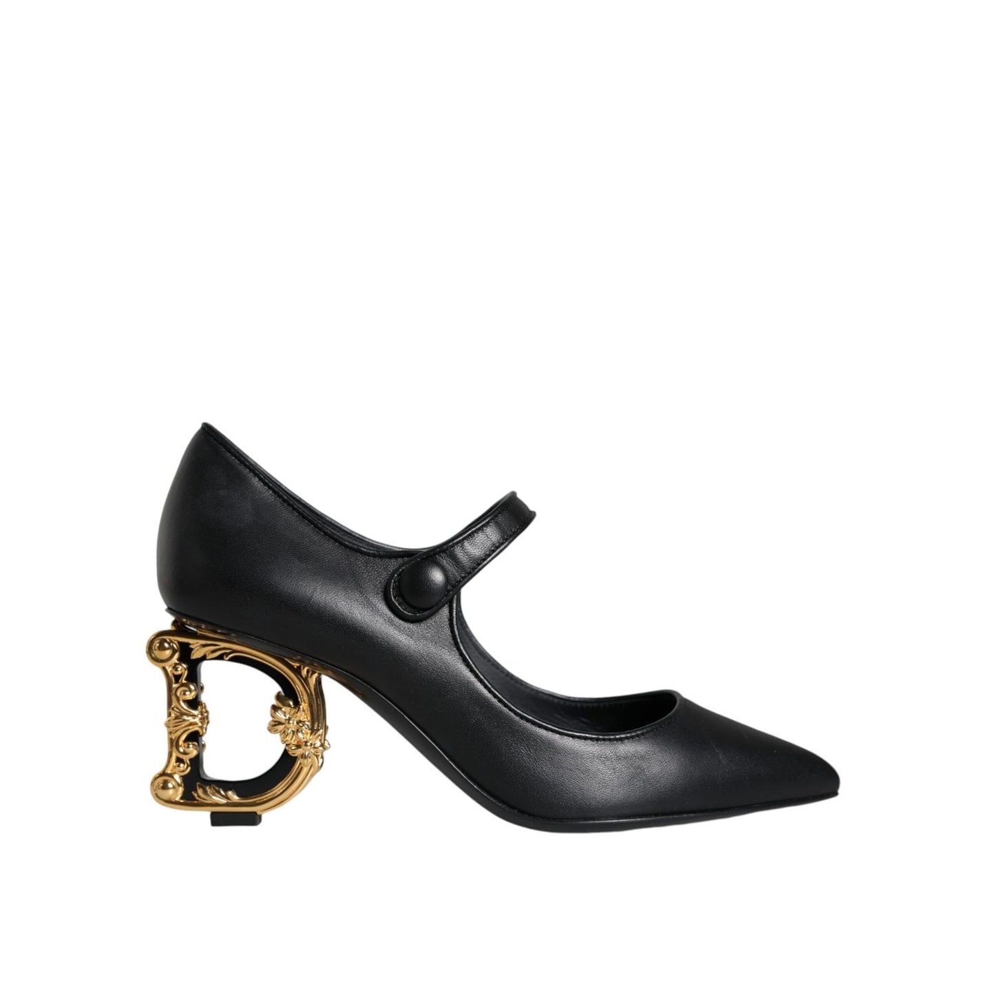 Dolce & Gabbana Black Leather Logo Heels Mary Janes Pumps Shoes