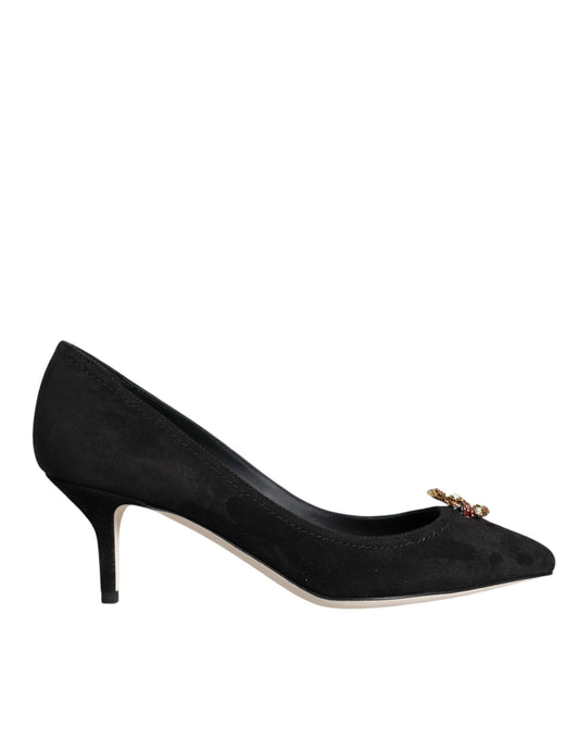 حذاء Dolce &amp; Gabbana Black Amore Suede Bellucci بكعب عالٍ