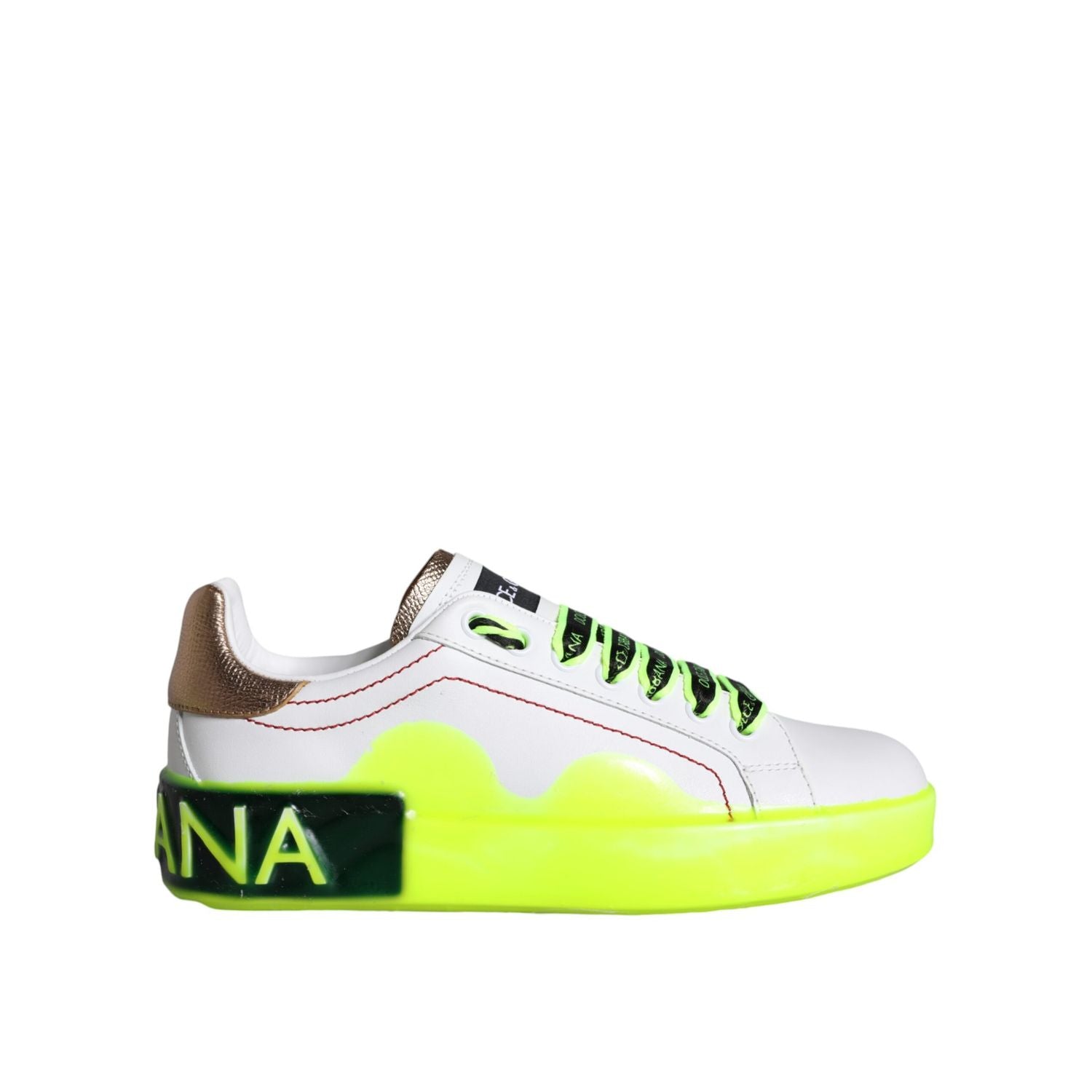 حذاء سنيكرز بورتوفينو منخفض الرقبة من الجلد الأبيض من دولتشي آند غابانا