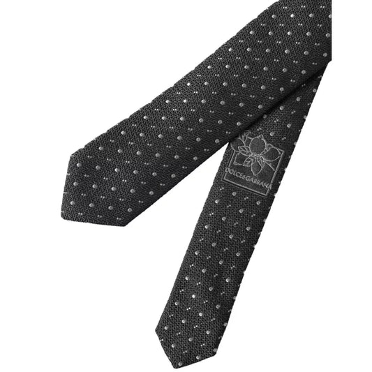 Dolce & Gabbana Black Polka Dot Silk Adjustable Men Tie KRA3375
