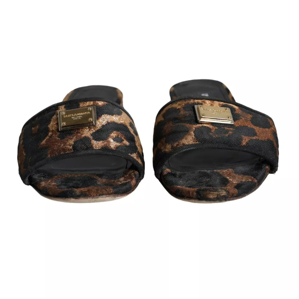 حذاء مسطح بشعار جلد النمر من دولتشي آند غابانا باللون البني