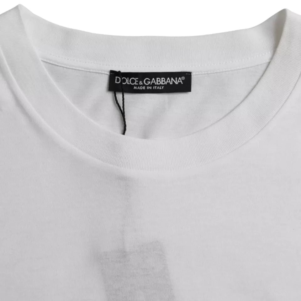 Dolce & Gabbana White Cotton Round Neck Short Sleeve T-shirt TSH86451-56