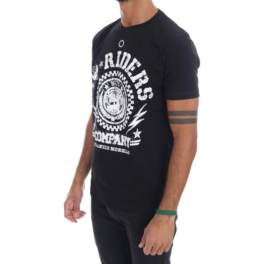 Frankie Morello Black Cotton RIDERS Crewneck T-Shirt TSH1266-3