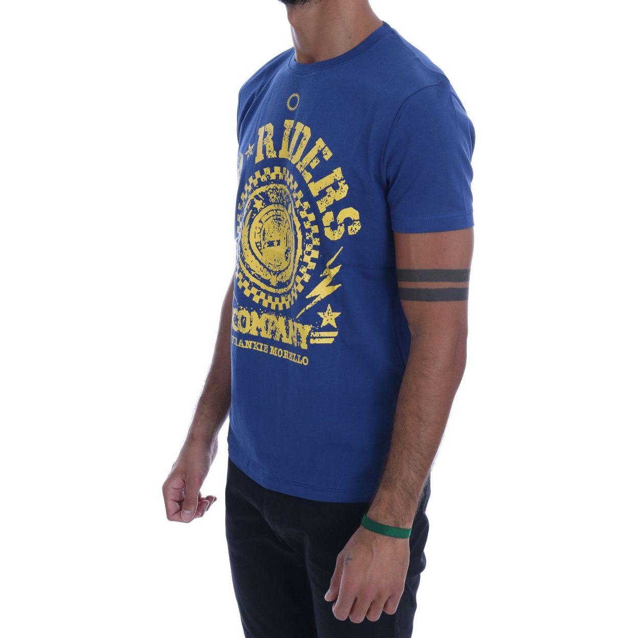 Frankie Morello Blue Cotton RIDERS Crewneck T-Shirt