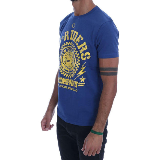 Frankie Morello Blue Cotton RIDERS Crewneck T-Shirt TSH1267-4