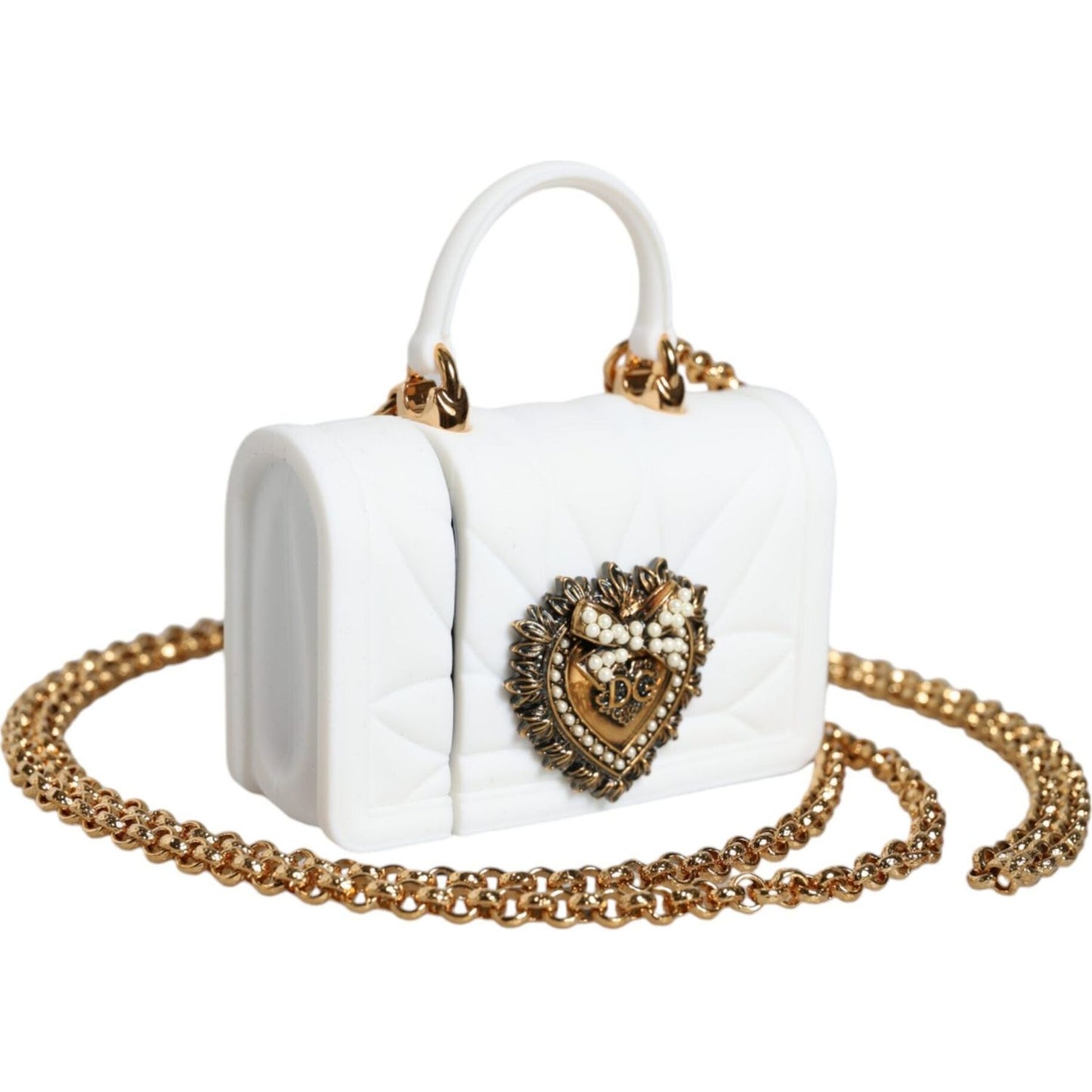 Dolce & Gabbana White Silicone Devotion Heart Cover Hand Bag Airpod Case BAG1522