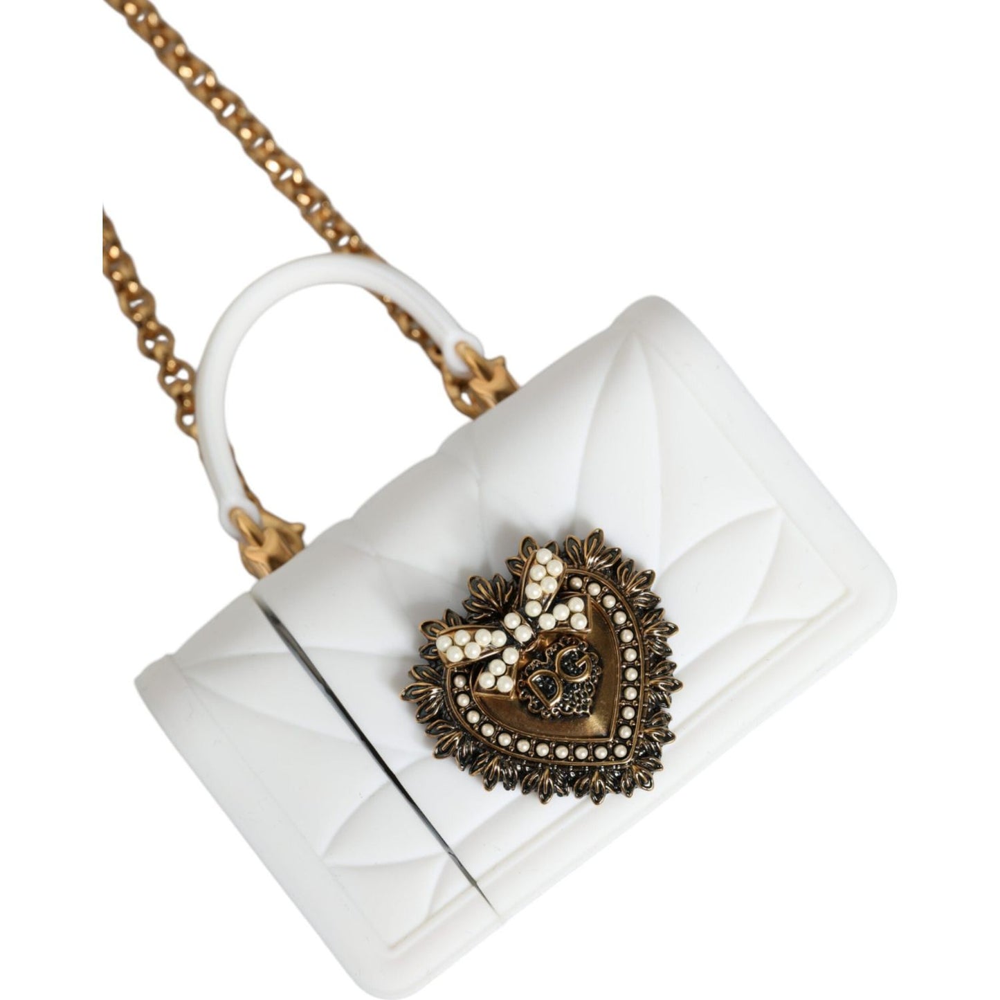 Dolce & Gabbana White Silicone Devotion Heart Cover Hand Bag Airpod Case BAG1522