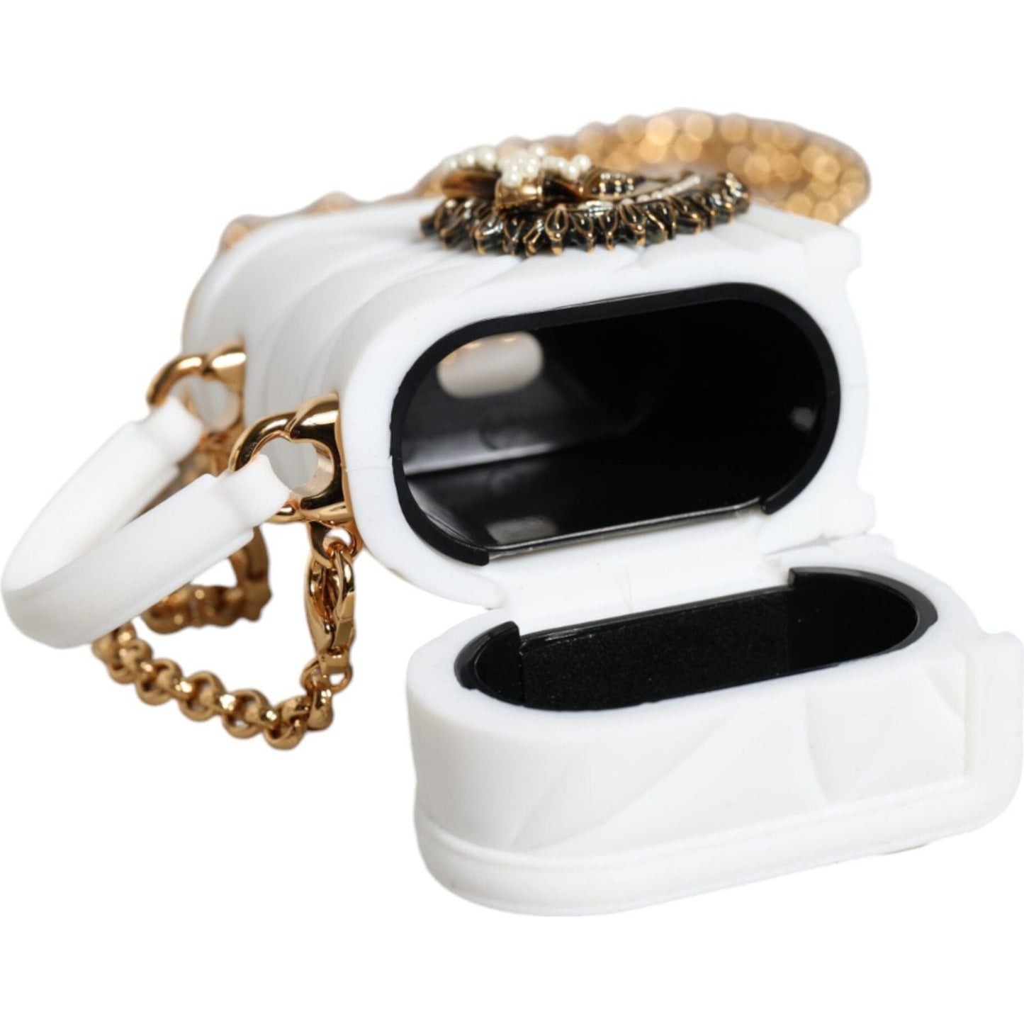 Dolce & Gabbana White Silicone Devotion Heart Cover Hand Bag Airpod Case BAG1522