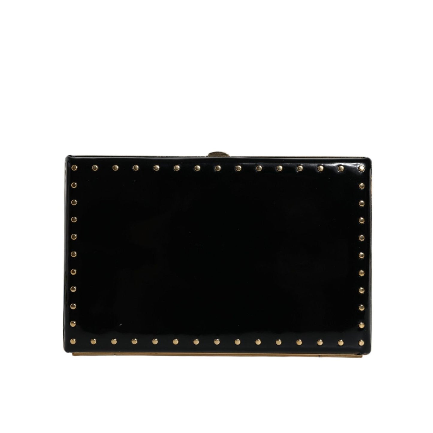 Dolce & Gabbana Black Leather Studs Gold Frame Clutch Evening Purse Bag BAG1531