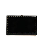 Dolce & Gabbana Black Leather Studs Gold Frame Clutch Evening Purse Bag BAG1531