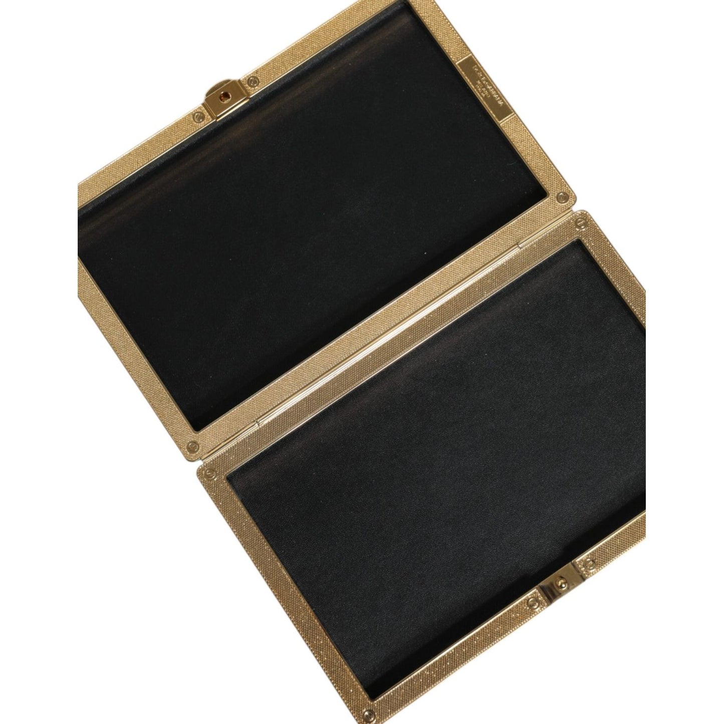 Dolce & Gabbana Black Leather Studs Gold Frame Clutch Evening Purse Bag BAG1531