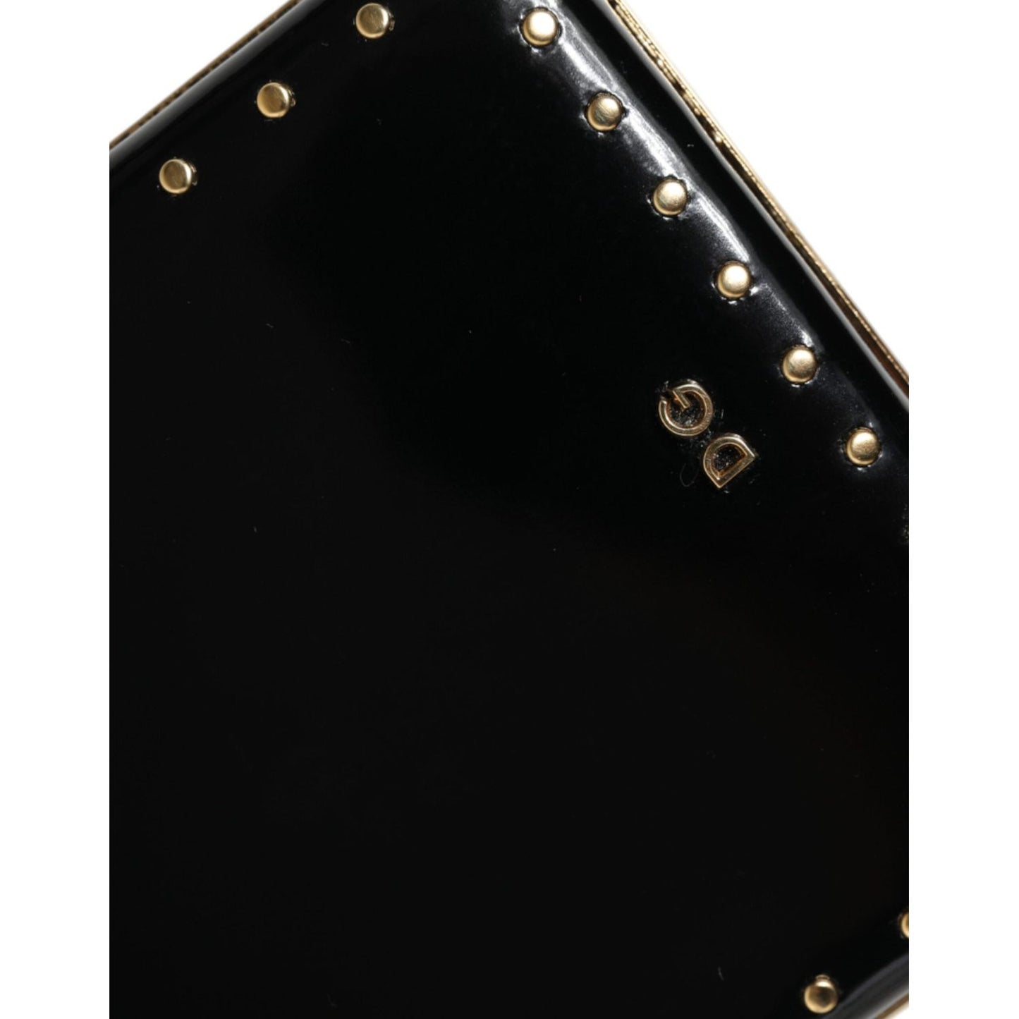 Dolce & Gabbana Black Leather Studs Gold Frame Clutch Evening Purse Bag BAG1531